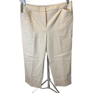 Chico's Tan Flat Front Cuffed Cropped Straight Leg Pants Sz 10